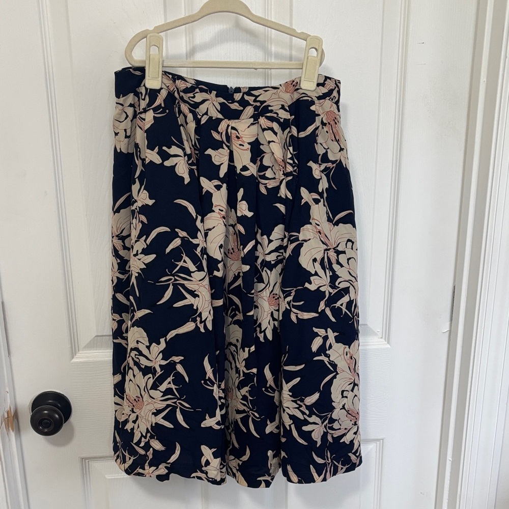 Astr Navy Floral Midi Skirt with Cream and Blush Blooms